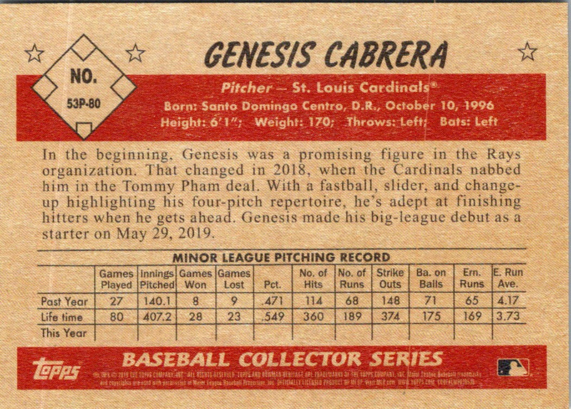 2019 Bowman Heritage Chrome Prospects Genesis Cabrera