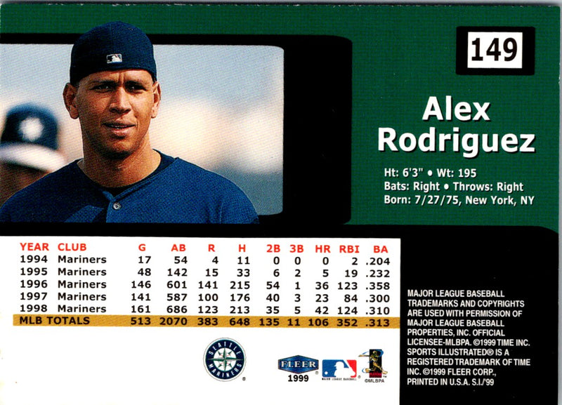 1999 Fleer Brilliants Shining Stars Pulsar Alex Rodriguez