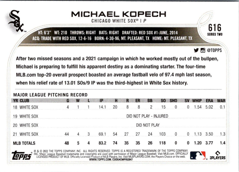 2022 Topps Michael Kopech