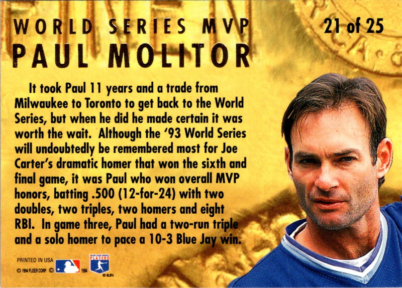 1994 Ultra Award Winners Paul Molitor