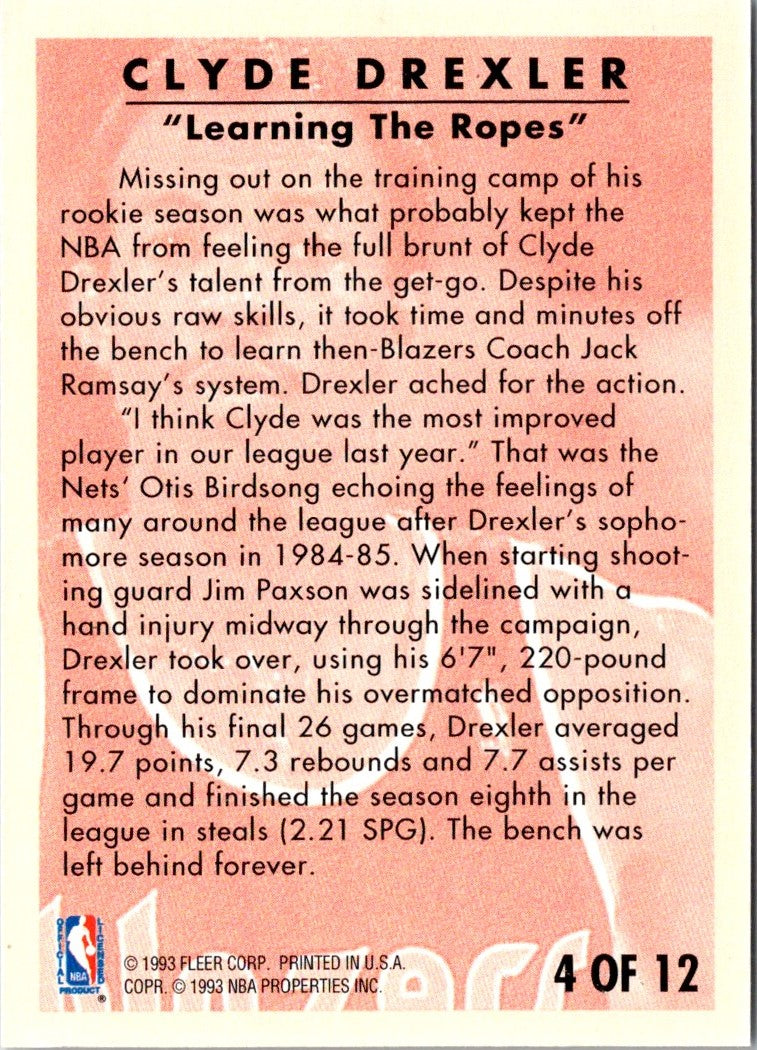 1993 Fleer Clyde Drexler Career Highlights Clyde Drexler