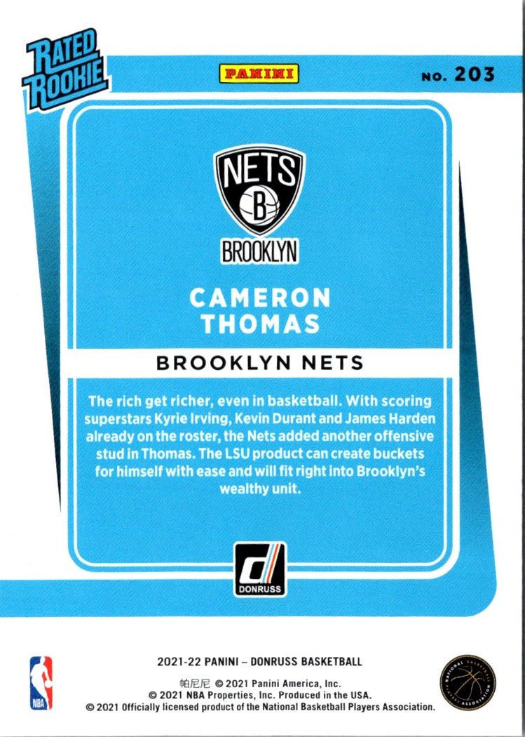 2021 Donruss Rated Rookies Cameron Thomas