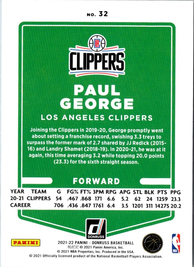 2021 Donruss Holo Red and Gold Laser Paul George