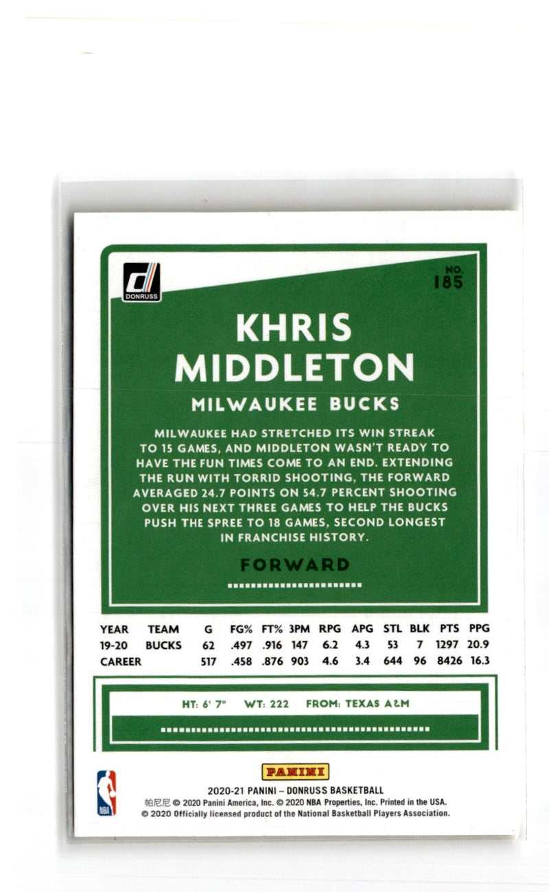 2020 Donruss Holo Red and Gold Laser Khris Middleton