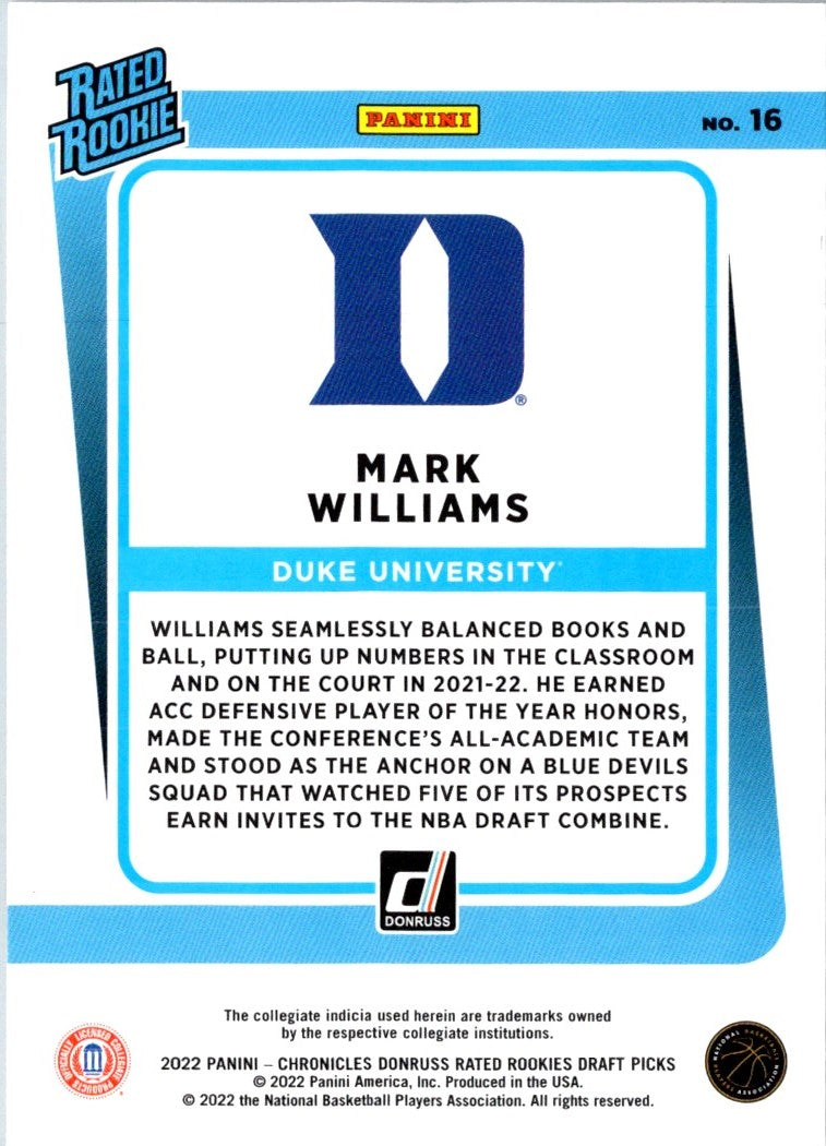 2022 Panini Chronicles Draft Picks Donruss Rated Rookies Mark Williams