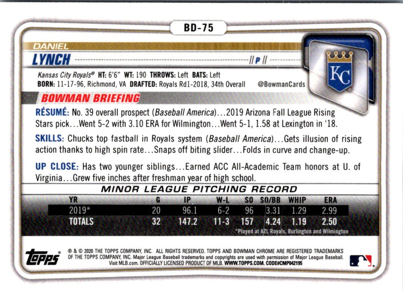 2020 Bowman Draft Chrome Daniel Lynch