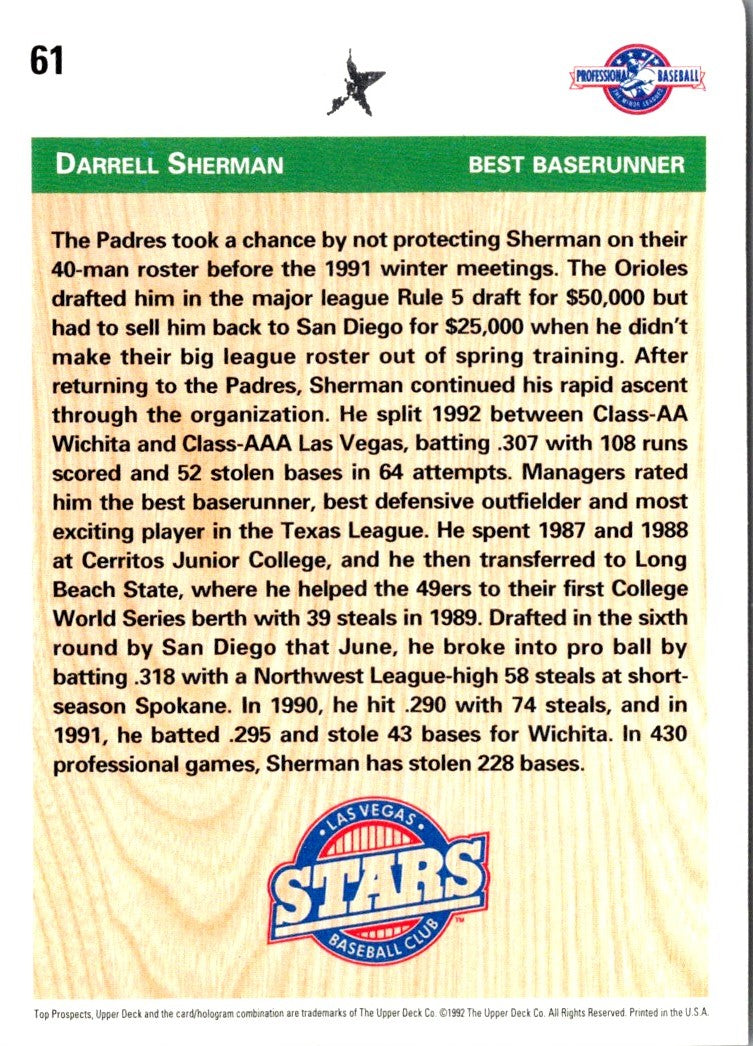 1992 Upper Deck Minors Darrell Sherman