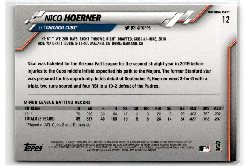 2020 Topps Opening Day Nico Hoerner