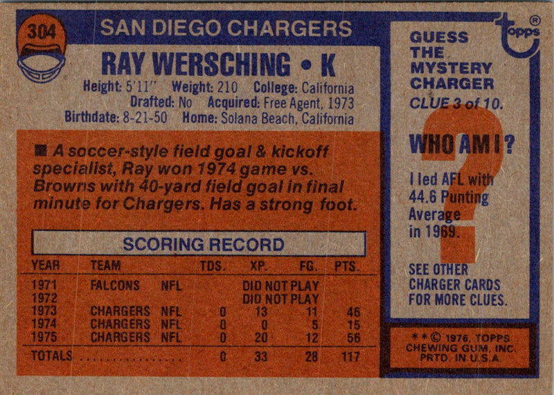 1976 Topps Ray Wersching