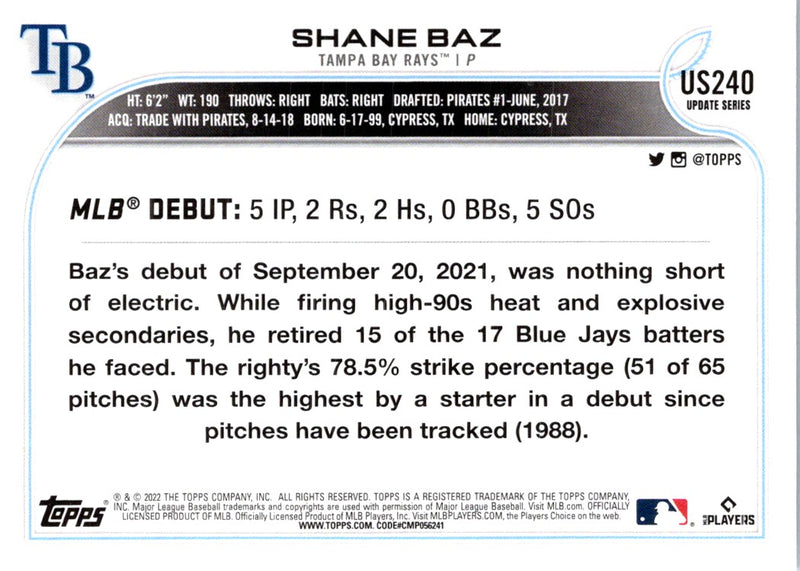 2022 Topps Update Gold Foil Shane Baz