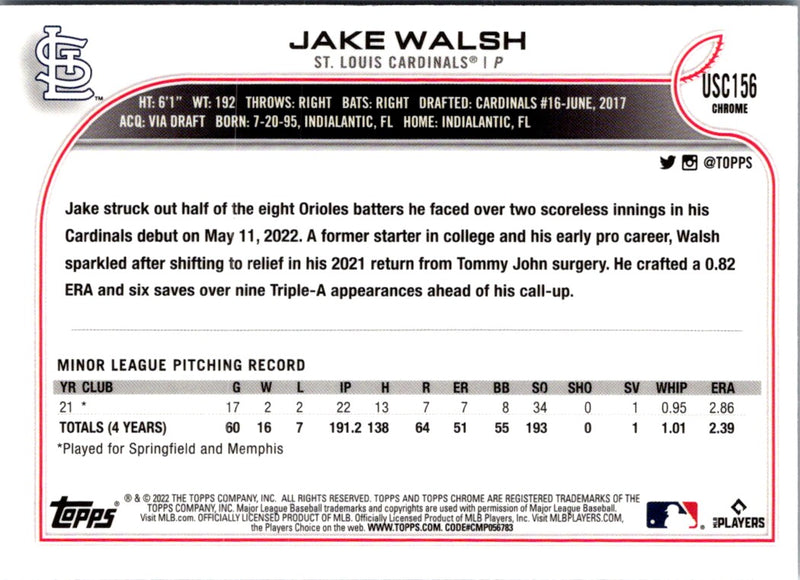 2022 Topps Chrome Update Jake Walsh