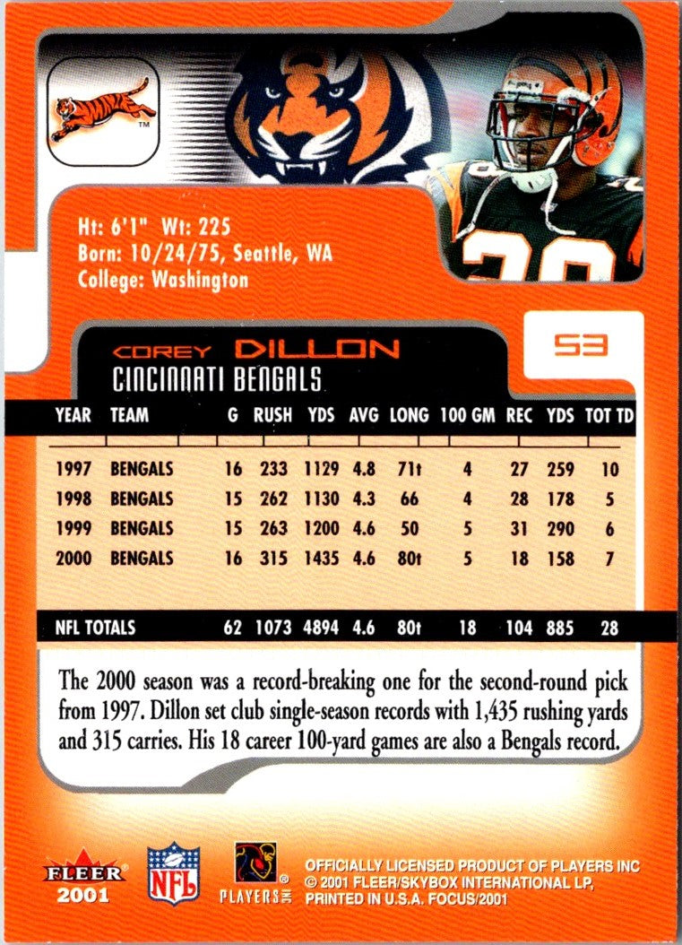 2001 Fleer Focus Corey Dillon