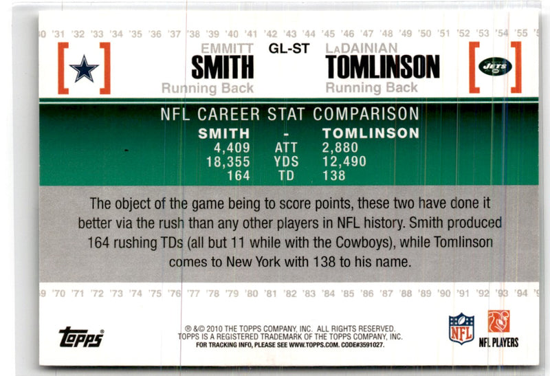 2010 Topps Gridiron Lineage Emmitt Smith/ LaDainian Tomlinson