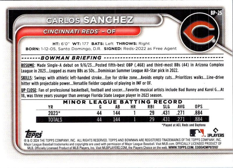 2024 Bowman Prospects Carlos Sanchez