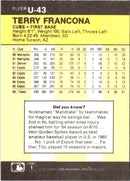 1986 Fleer Update Terry Francona