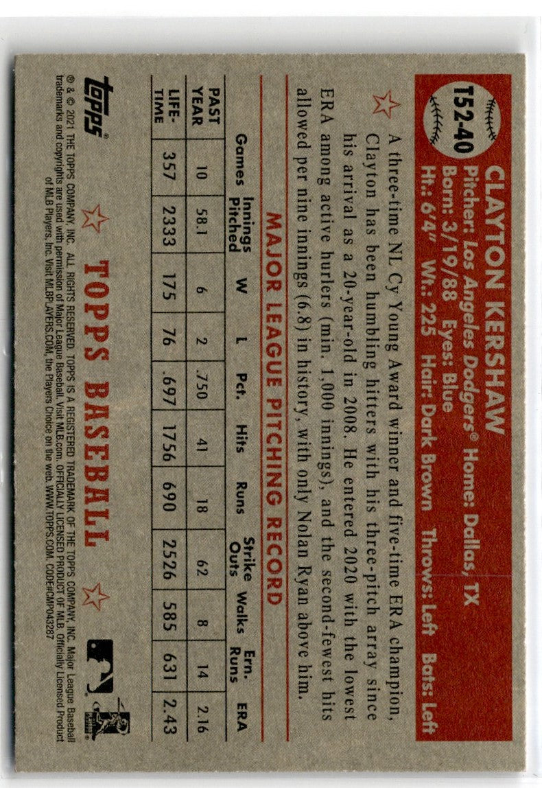 2021 Topps 1952 Redux Clayton Kershaw