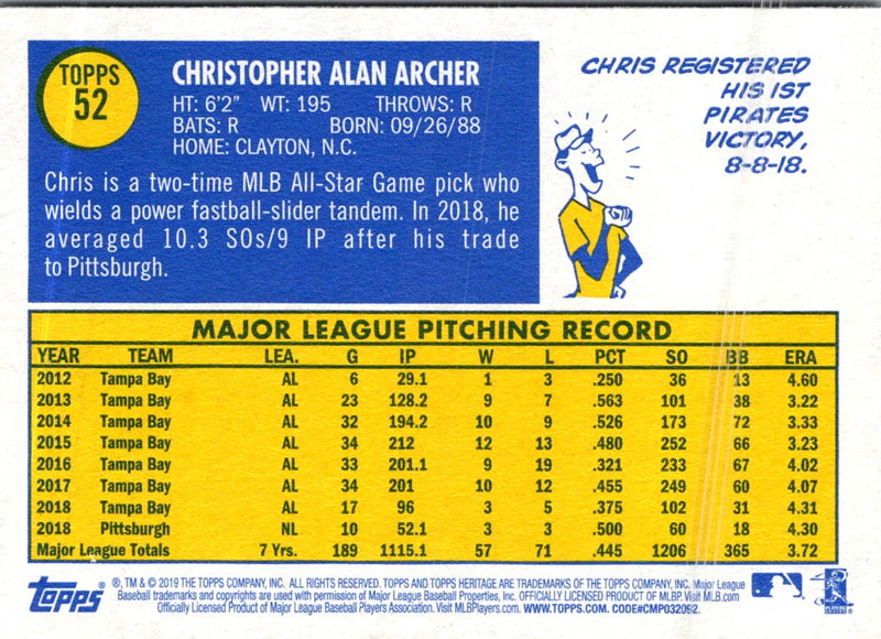 2019 Topps Heritage Chris Archer