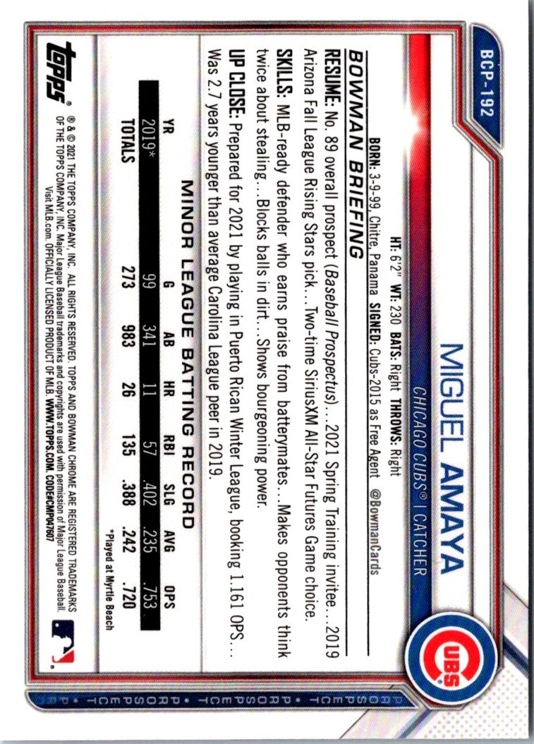 2021 Bowman Chrome Prospects Miguel Amaya