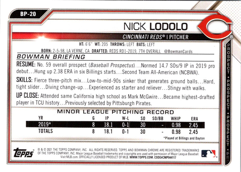 2021 Bowman Prospects Nick Lodolo