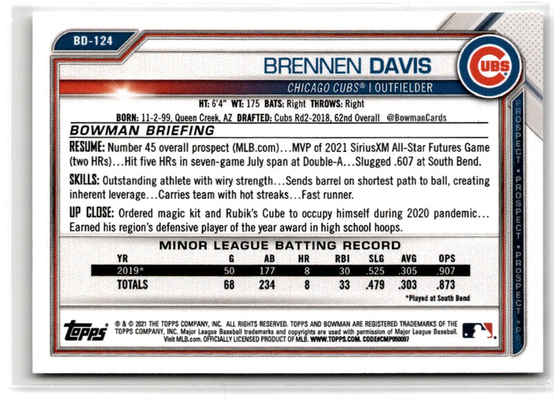 2021 Bowman Draft 1st Edition Brennen Davis