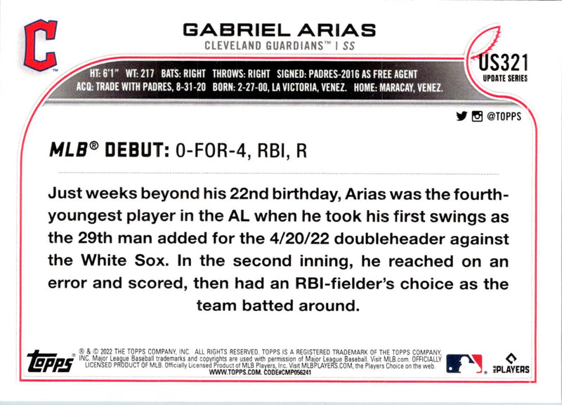 2022 Topps Update Gabriel Arias