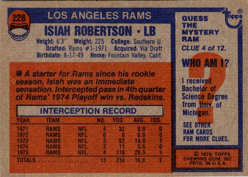 1976 Topps Isiah Robertson