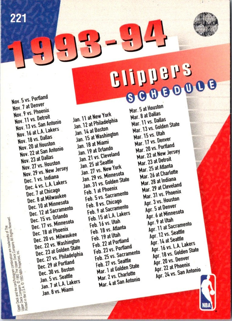 1993 Upper Deck Los Angeles Clippers