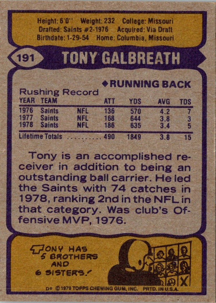 1979 Topps Cream Colored Back Tony Galbreath