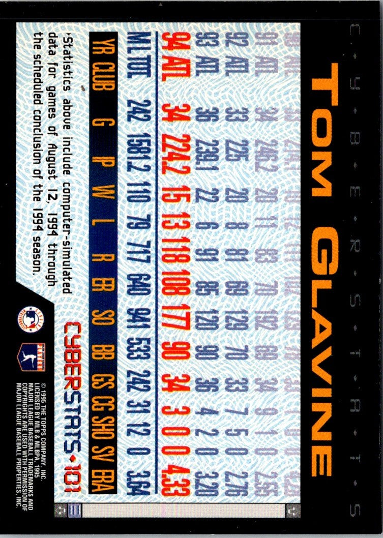 1995 Topps CyberStats (Spectralight) Tom Glavine