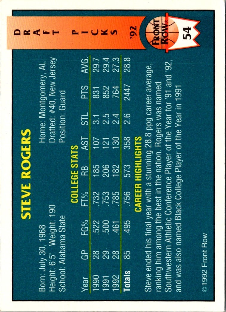 1992 Front Row Draft Picks Steve Rogers