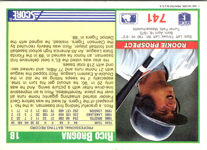 1991 Score Rico Brogna