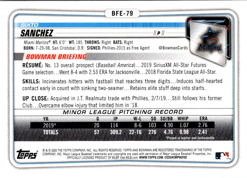 2020 Bowman 1st Edition Sixto Sanchez