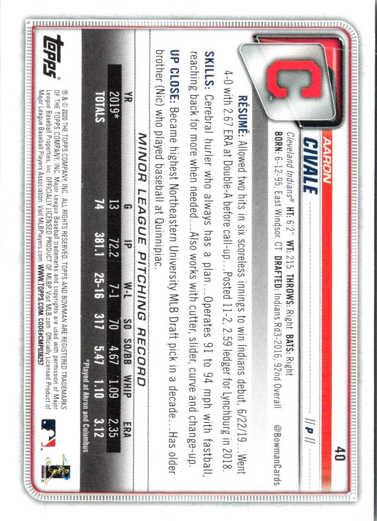 2020 Bowman Aaron Civale