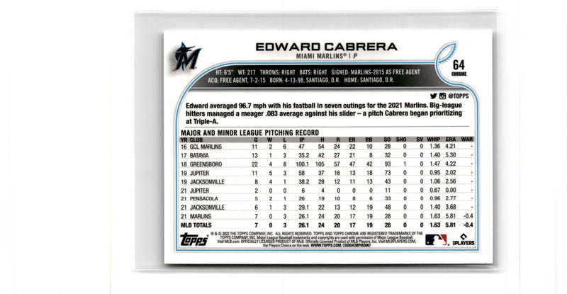 2022 Topps Chrome Edward Cabrera