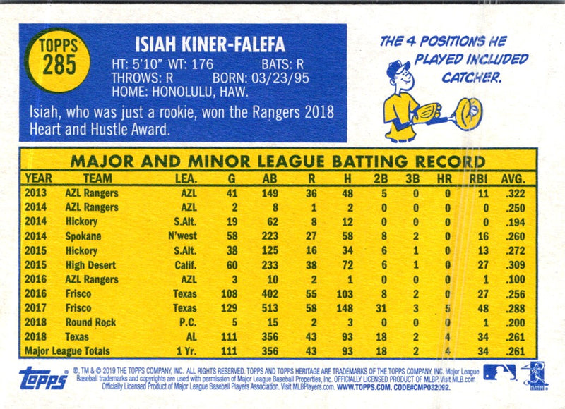 2019 Topps Heritage Isiah Kiner-Falefa