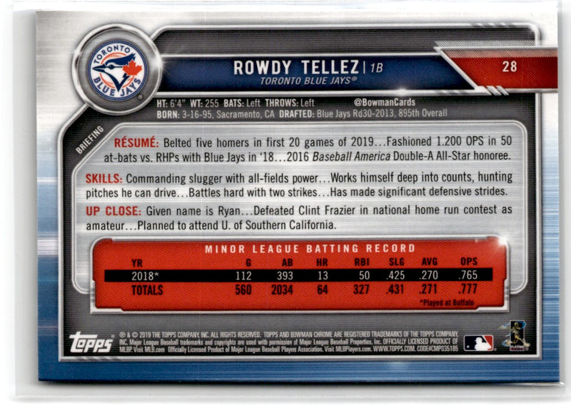 2019 Bowman Chrome Rowdy Tellez