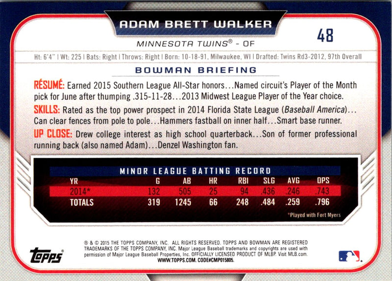 2015 Bowman Draft Picks & Prospects Red Asia Exclusive Adam Brett Walker