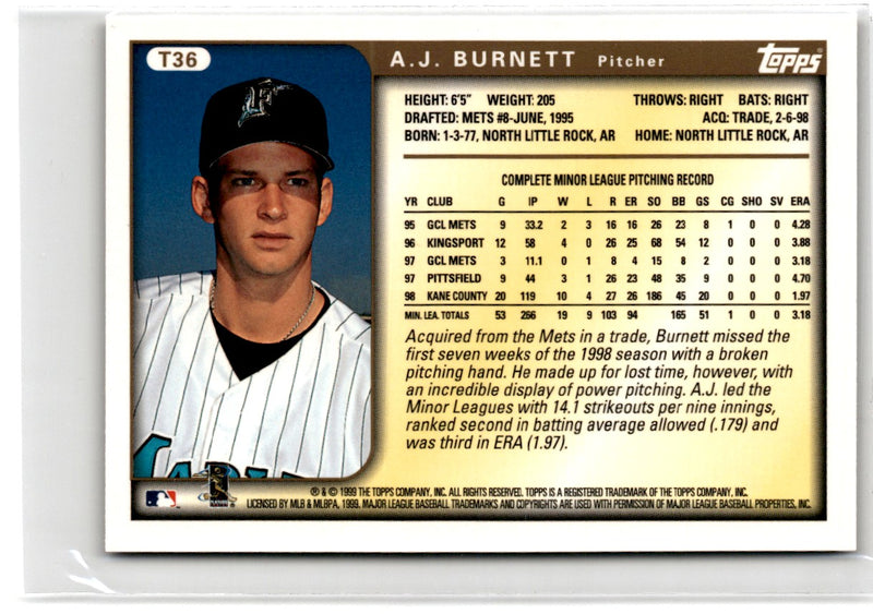 1999 Topps Traded & Rookies A.J. Burnett