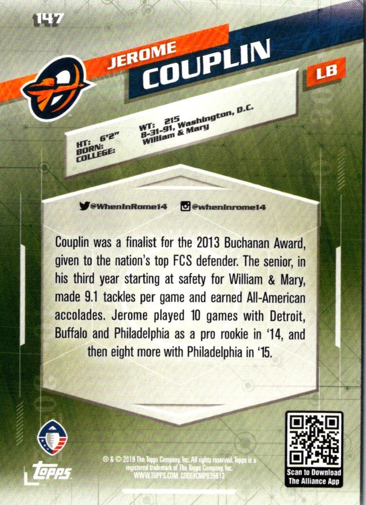 2019 Topps AAF Jerome Couplin