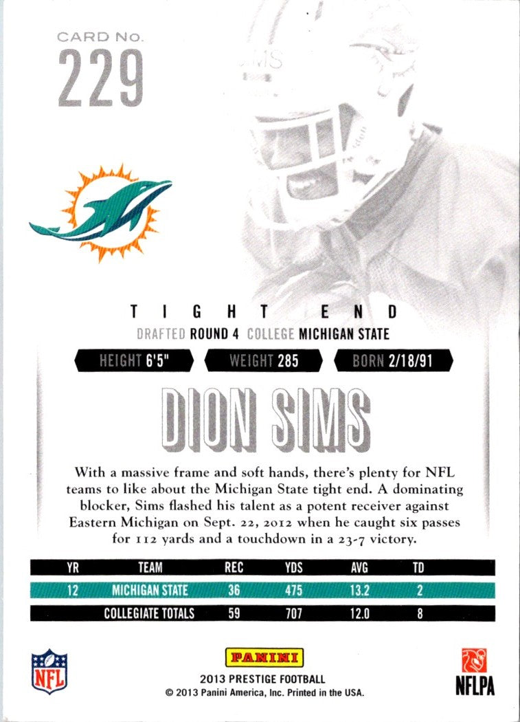 2013 Panini Prestige Rookie Extra Points Blue Dion Sims