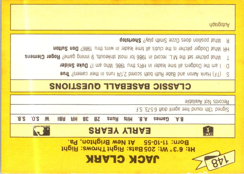 1987 Classic Update Yellow Jack Clark