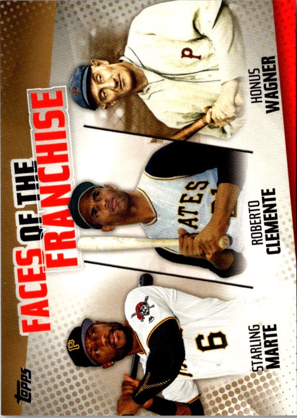 2019 Topps Faces of the Franchise Gold Honus Wagner/Roberto Clemente/Starling Marte #FOF-22 10/50