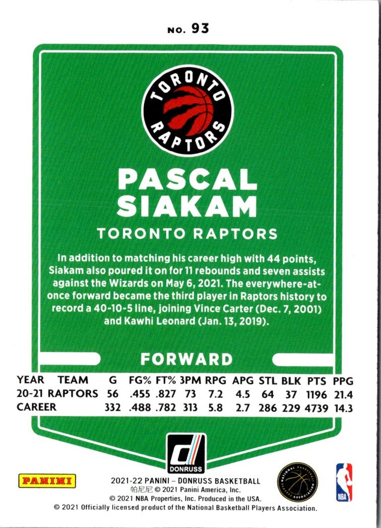 2021 Donruss Holo Green Pascal Siakam