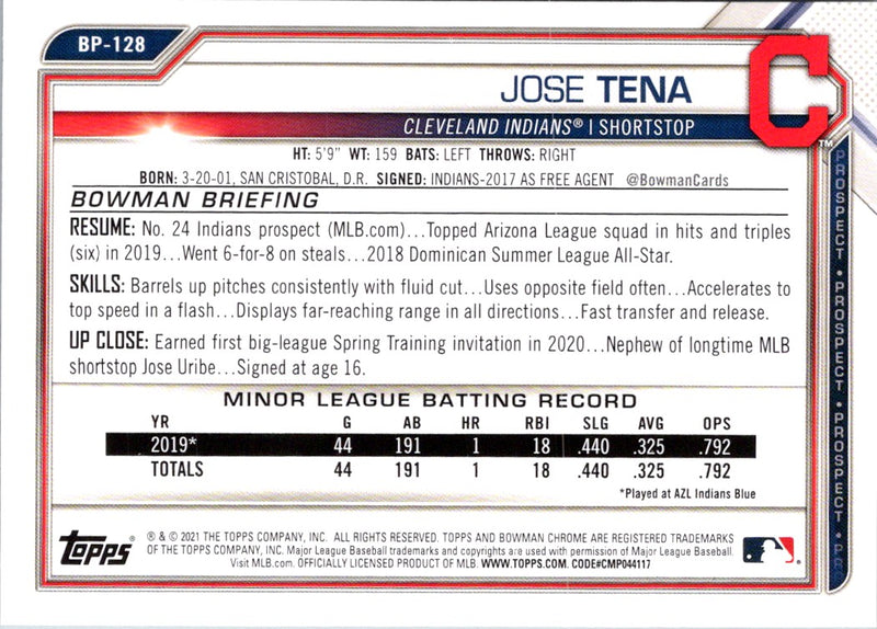 2021 Bowman Prospects Jose Tena