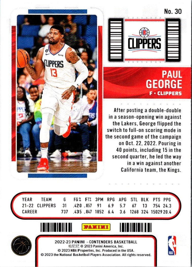 2022 Panini Contenders Game Ticket Red Paul George