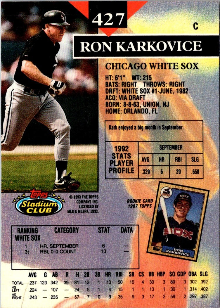 1993 Stadium Club Ron Karkovice