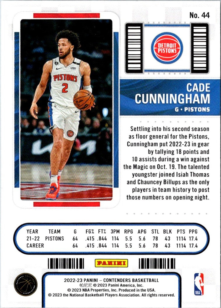 2022 Panini Contenders Season Ticket Cade Cunningham