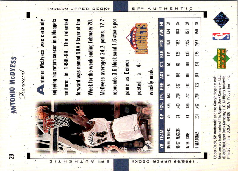 1998 SP Authentic Antonio McDyess