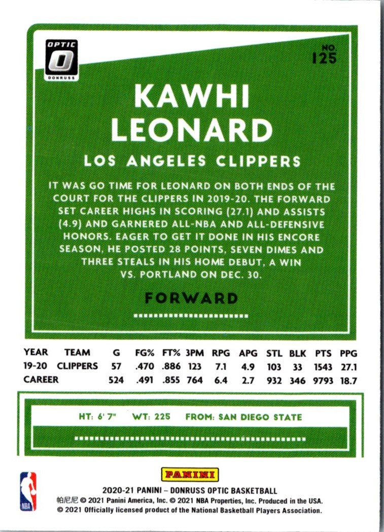 2020 Donruss Optic Blue Kawhi Leonard