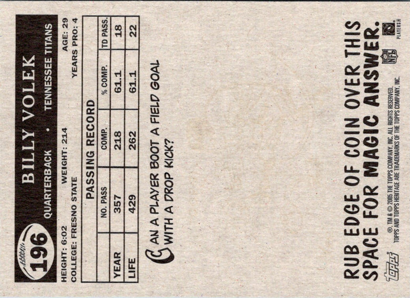 2005 Topps Heritage Billy Volek